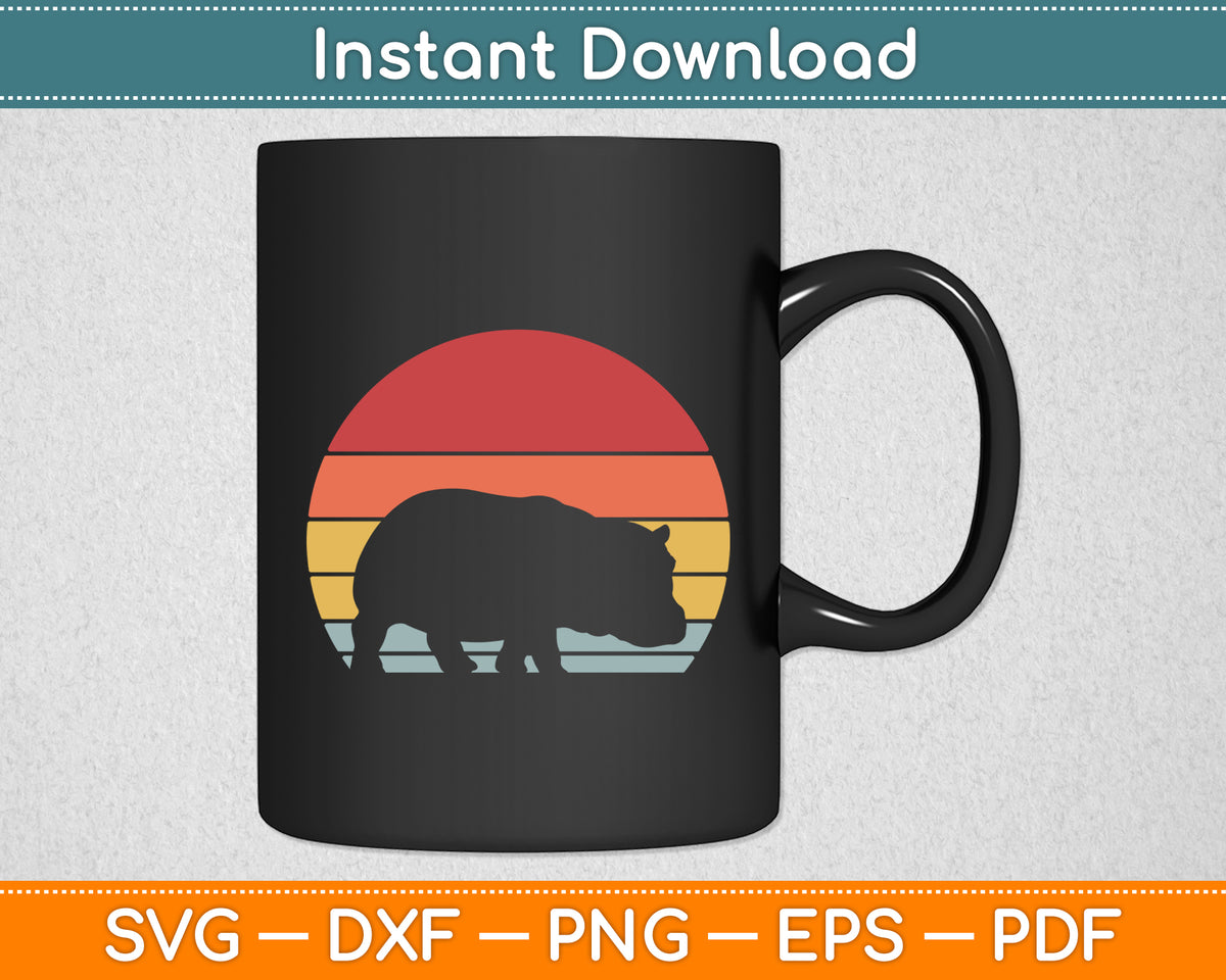 Vintage Retro Hippopotamus Svg Png Dxf Digital Cutting File
