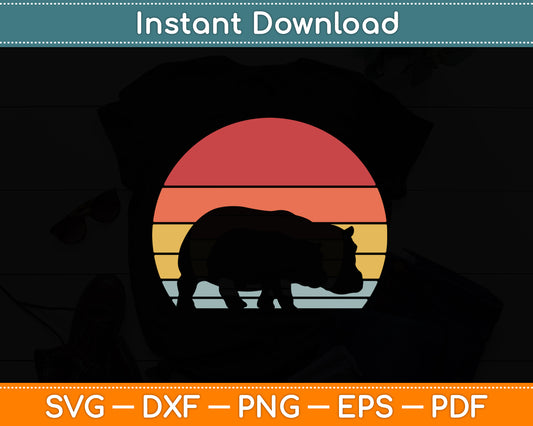 Vintage Retro Hippopotamus Svg Png Dxf Digital Cutting File