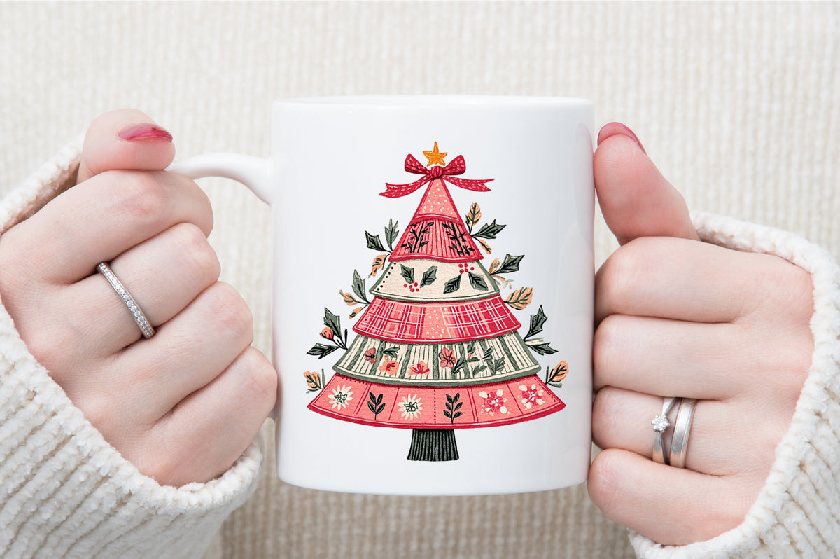 Vintage Retro Patchwork Christmas Tree PNG