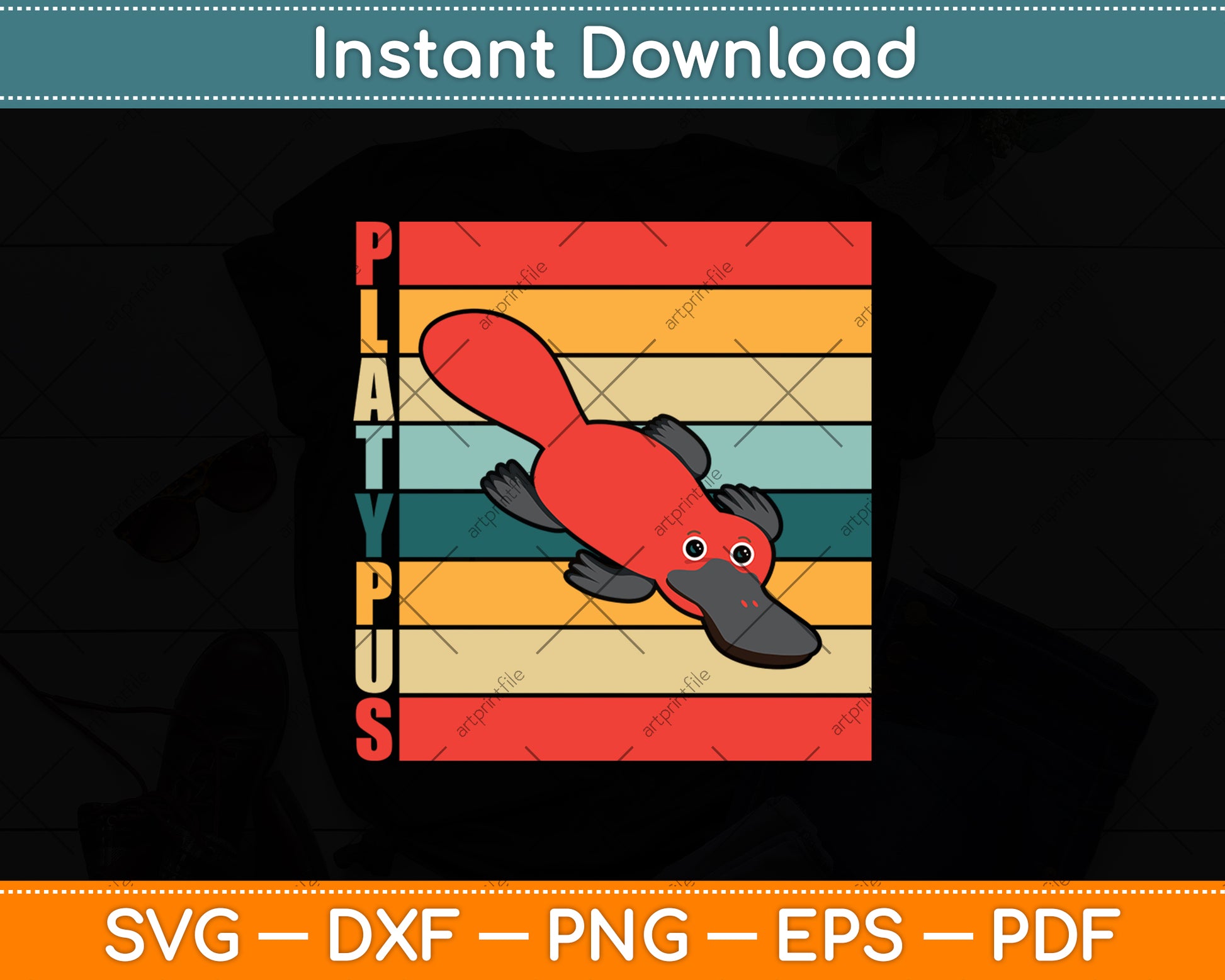 Vintage Retro Platypus Svg Png Dxf Digital Cutting File