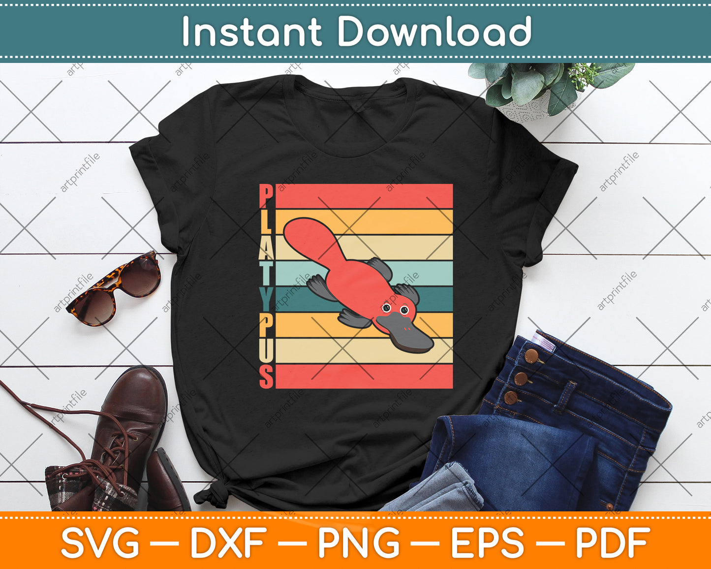 Vintage Retro Platypus Svg Png Dxf Digital Cutting File