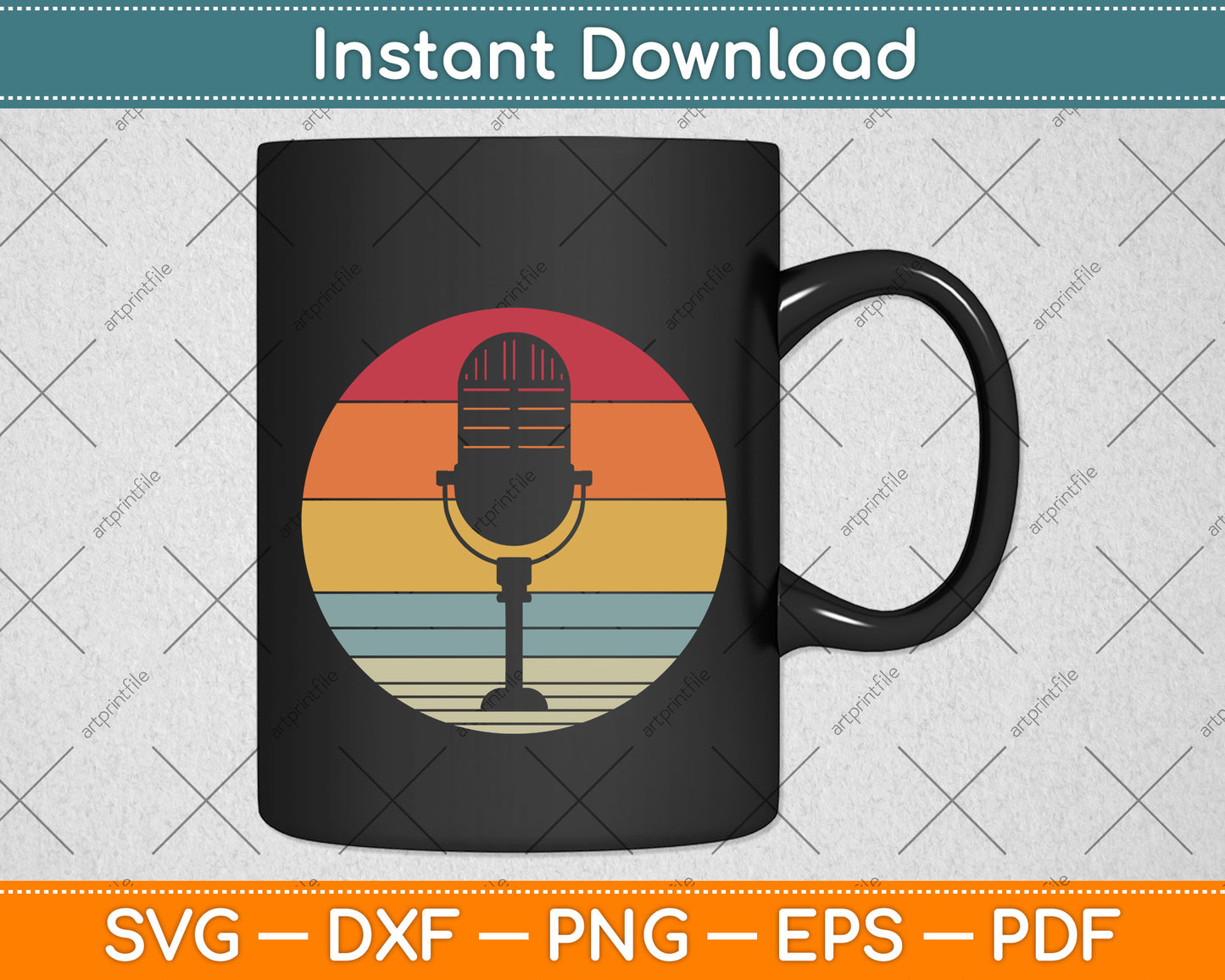 Vintage Retro Podcast Funny Microphone Svg Png Dxf Digital Cutting File