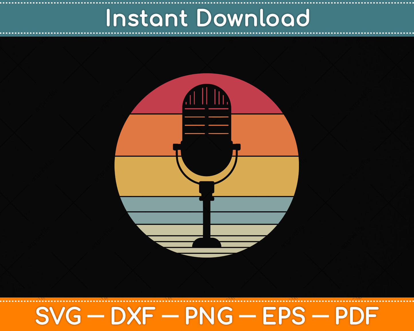 Vintage Retro Podcast Funny Microphone Svg Png Dxf Digital Cutting File