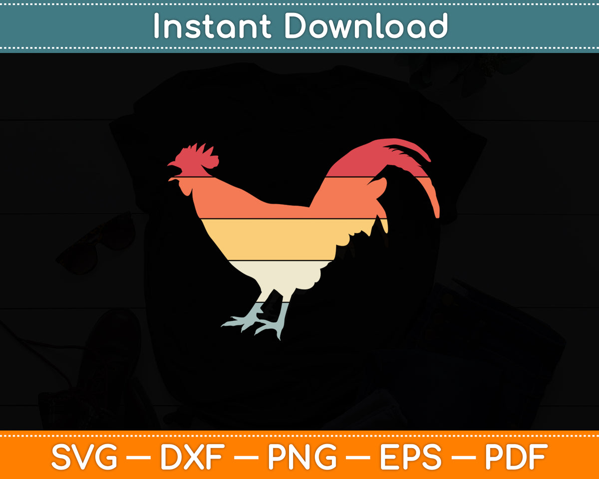 Vintage Retro Rooster Chickens Funny Svg Png Dxf Digital Cutting File