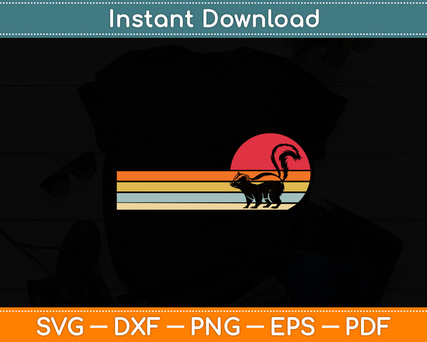 Vintage Retro Skunk Svg Digital Cutting File