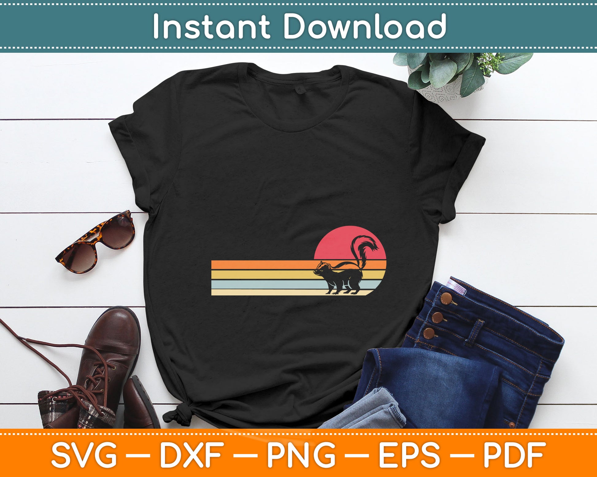 Vintage Retro Skunk Svg Digital Cutting File