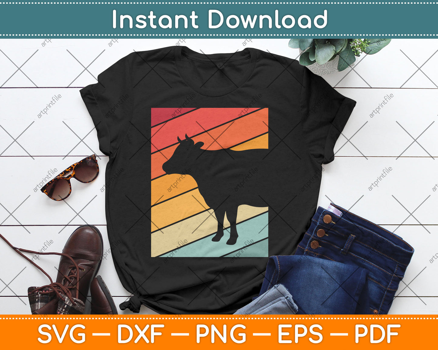 Vintage Retro Style Cow Lover Svg Digital Cutting File