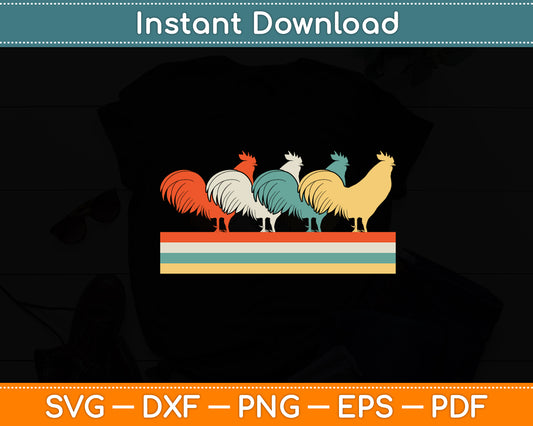 Vintage Retro Style Roosters Chicken Svg Png Dxf Digital Cutting File
