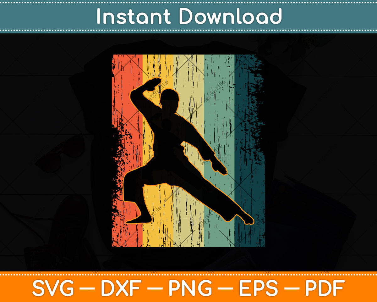 Vintage Retro Taekwondo Karate Svg Png Dxf Digital Cutting File