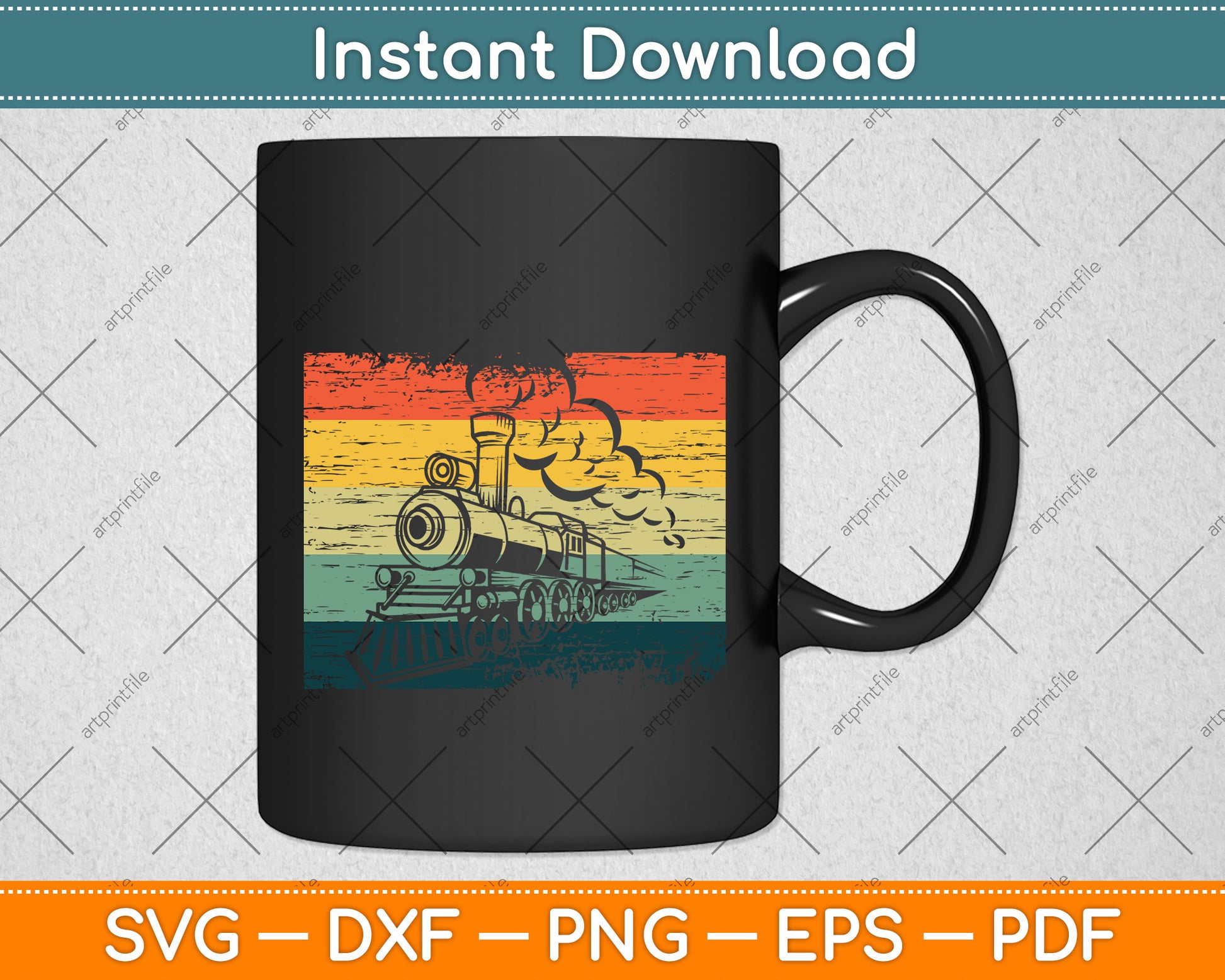 Vintage Retro Train Svg Png Dxf Digital Cutting File