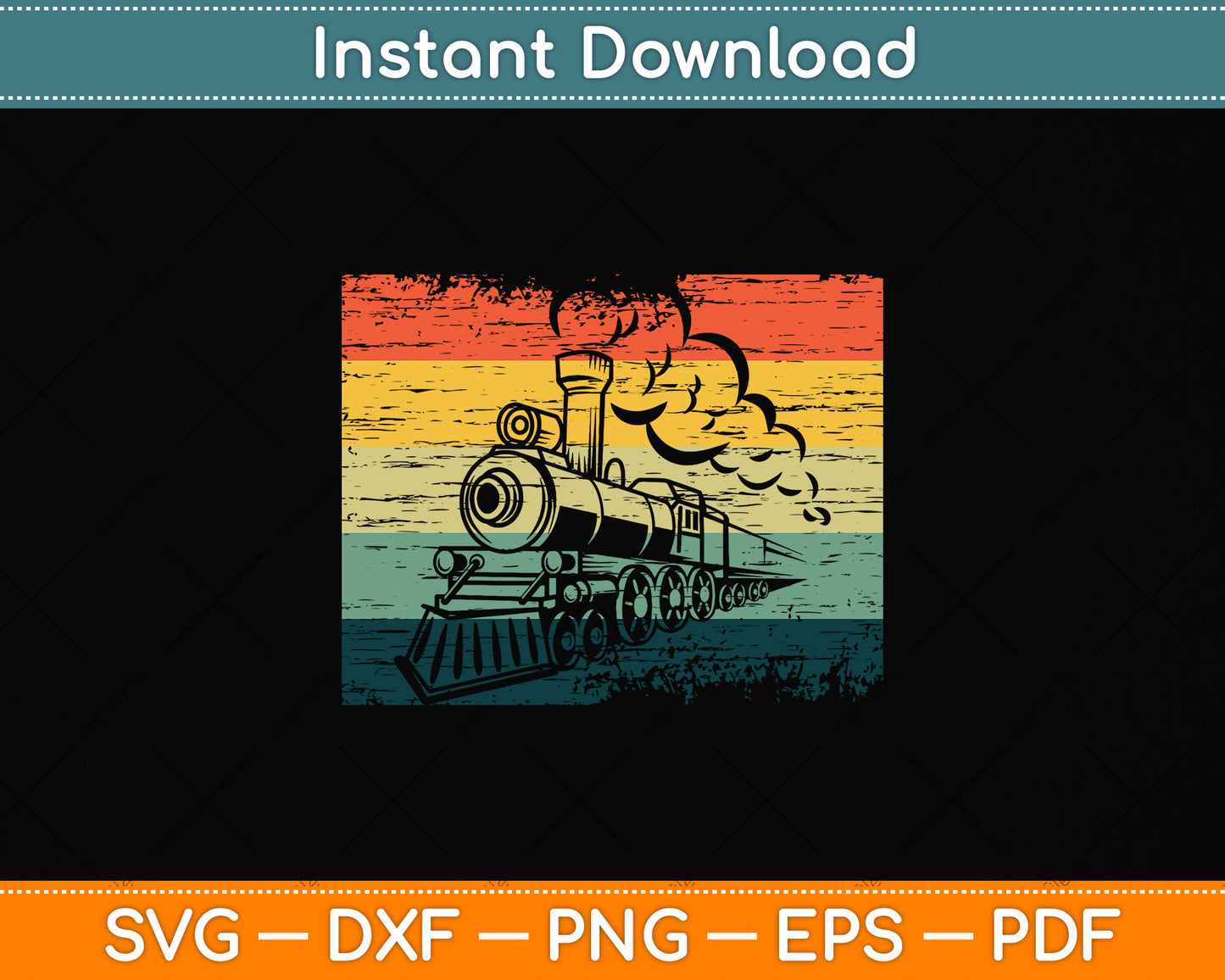 Vintage Retro Train Svg Png Dxf Digital Cutting File