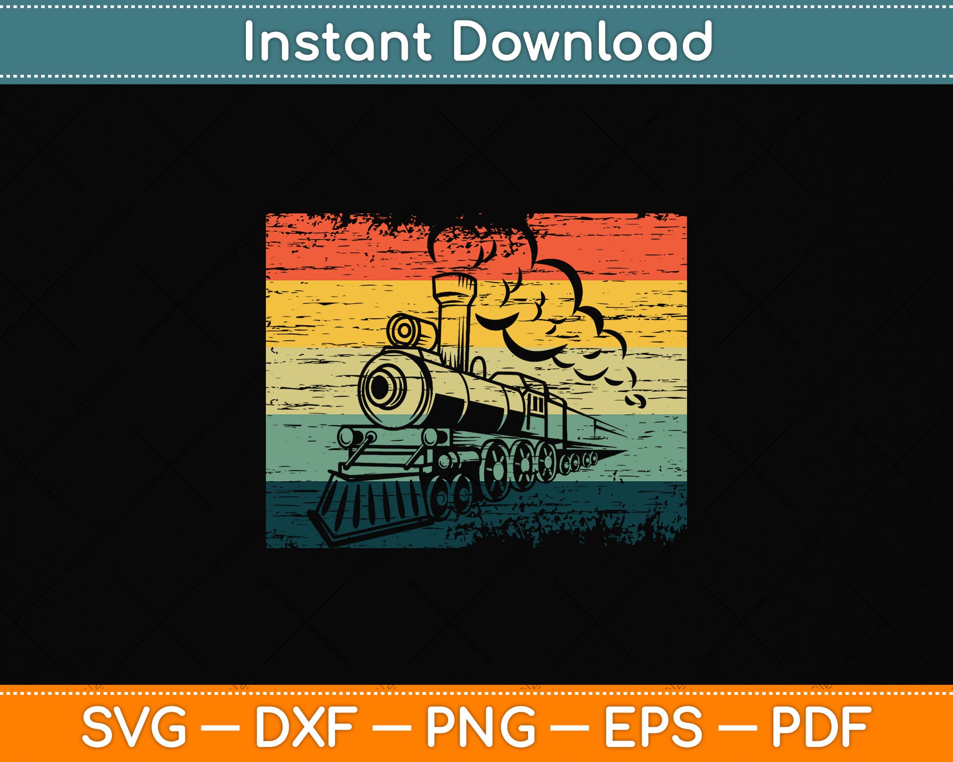 Vintage Retro Train Svg Png Dxf Digital Cutting File