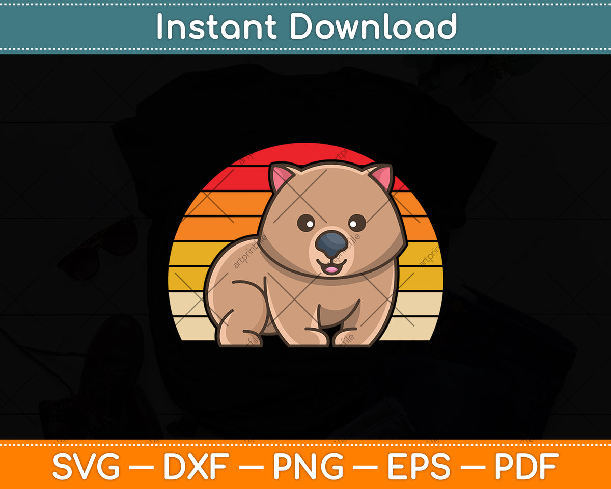 Vintage Retro Wombat Lover Svg Png Dxf Digital Cutting File