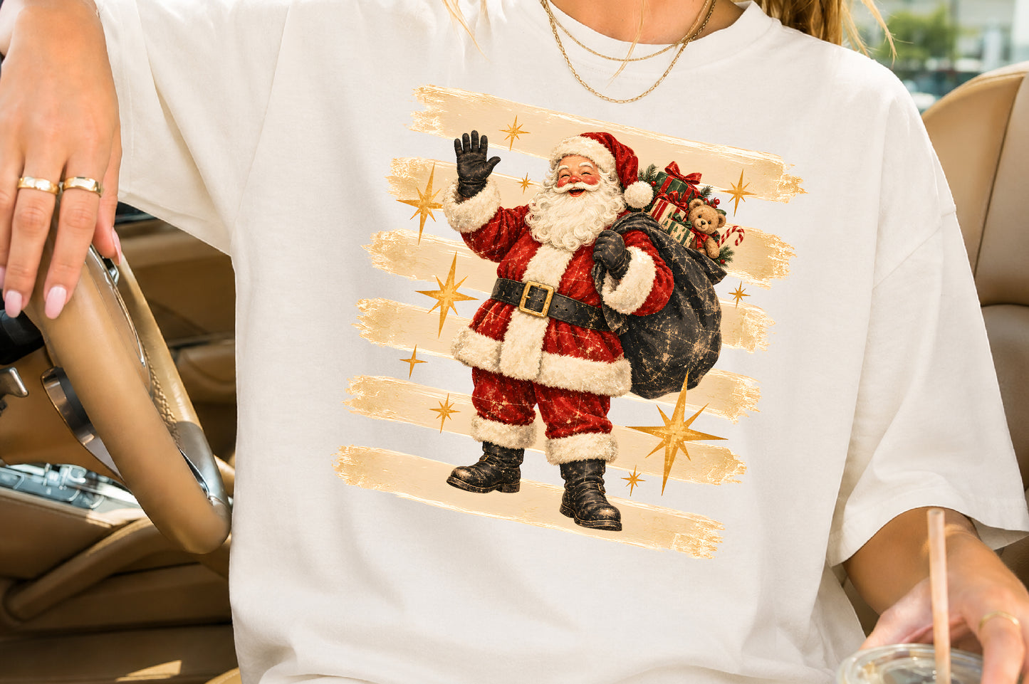 Vintage Santa Claus Christmas PNG Retro Santa Gift Bag Sublimation