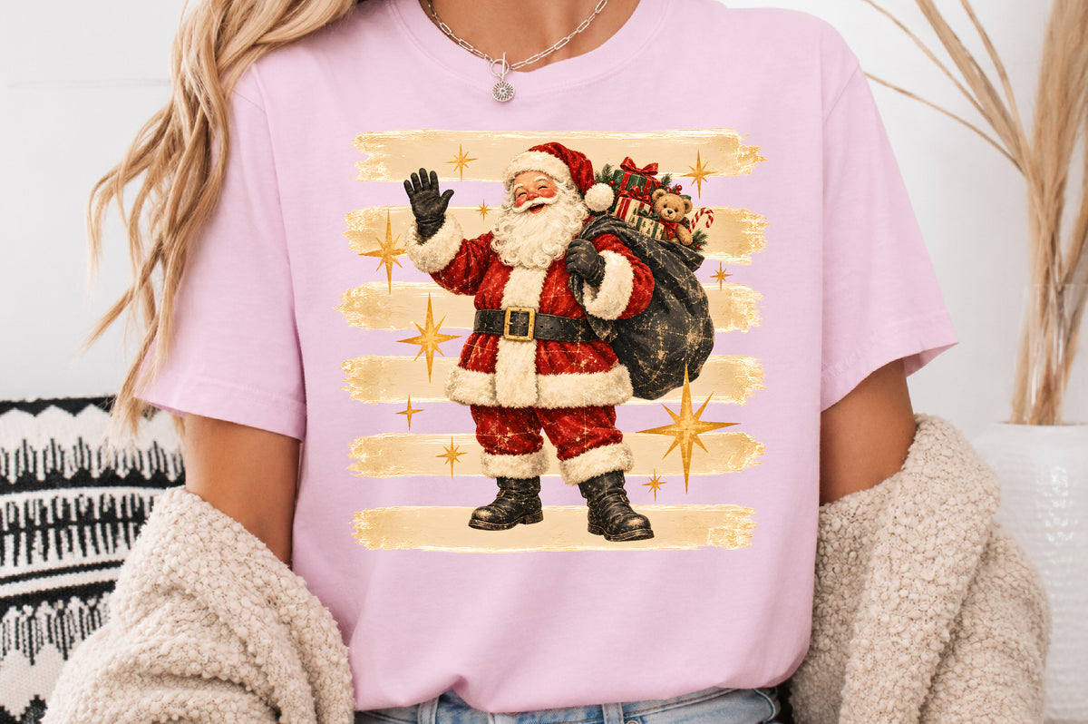 Vintage Santa Claus Christmas PNG Retro Santa Gift Bag Sublimation