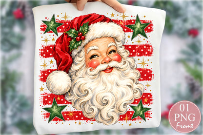 Vintage Santa Claus Head PNG Christmas Retro Holiday Sublimation Design