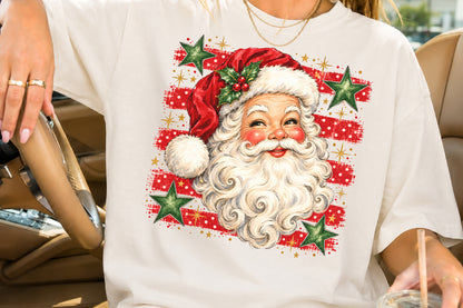 Vintage Santa Claus Head PNG Christmas Retro Holiday Sublimation Design
