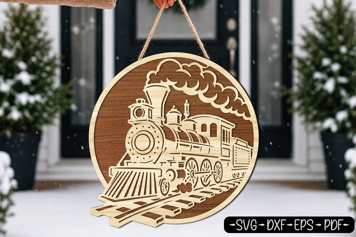 Vintage Steam Train Laser Cut SVG | Train Round Wall Art Cut File