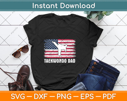Vintage Taekwondo Dad American Flag Svg Png Dxf Digital Cutting File