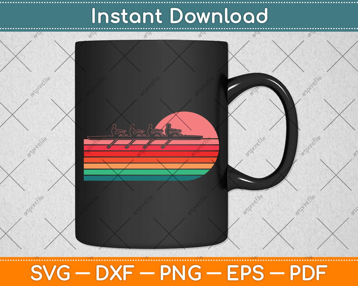 Vintage Team Rowboat Paddling Svg Digital Cutting File