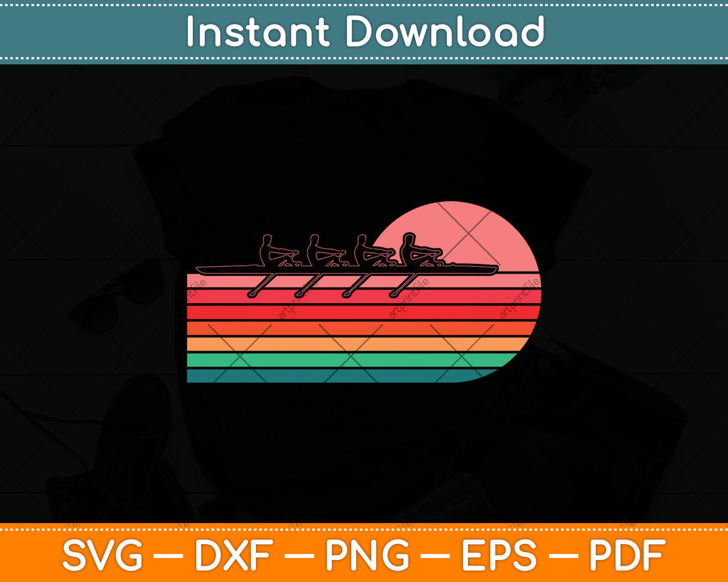 Vintage Team Rowboat Paddling Svg Digital Cutting File