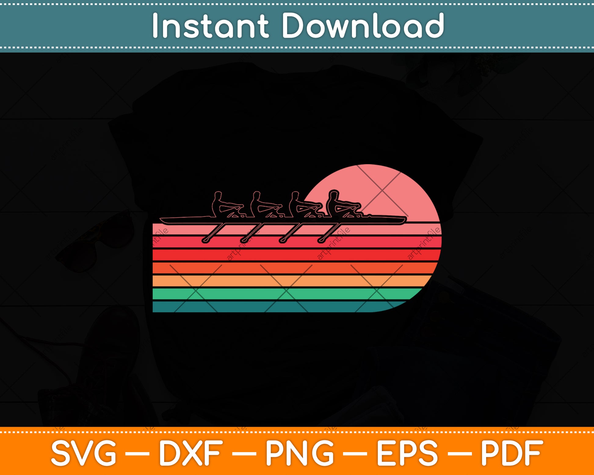 Vintage Team Rowboat Paddling Svg Digital Cutting File