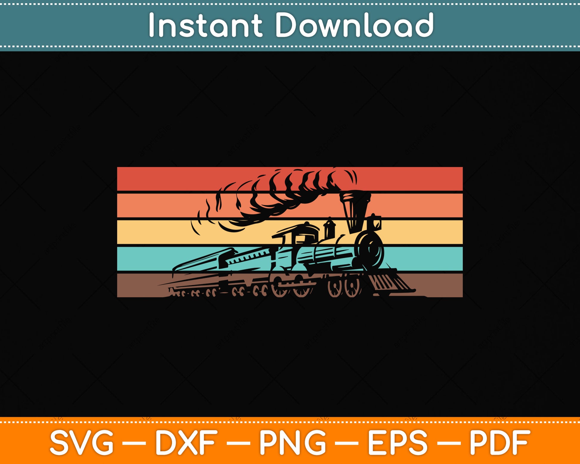 Vintage Train Railroad Retro Svg Png Dxf Digital Cutting File