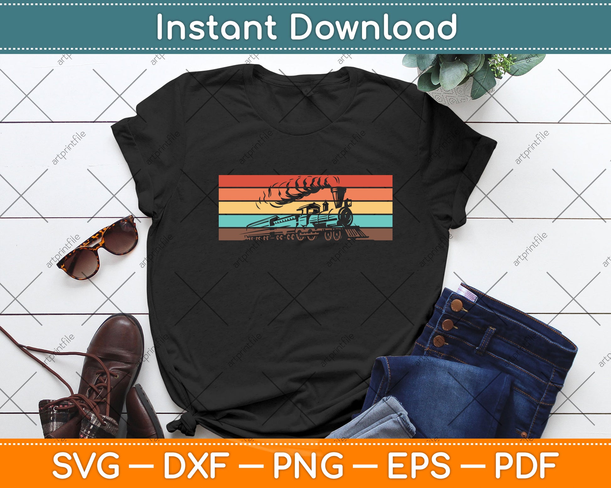 Vintage Train Railroad Retro Svg Png Dxf Digital Cutting File