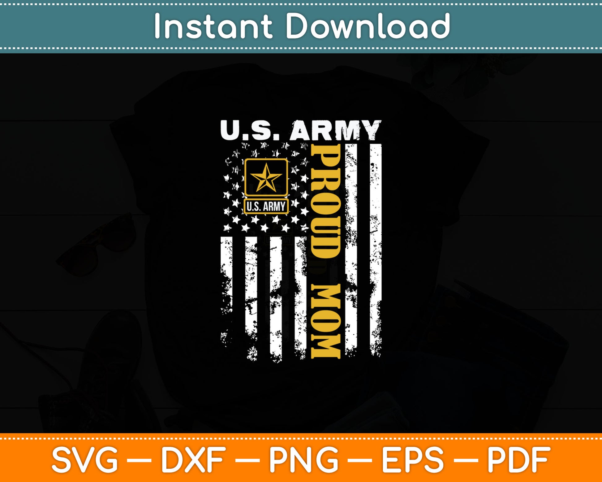 Vintage U.S. Army Proud Mom With American Flag Gift Svg Digital Cutting File