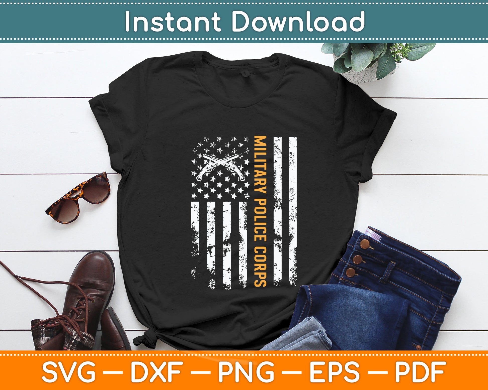 Vintage US Military Police Corps American Flag Patriotic Svg Digital Cutting File