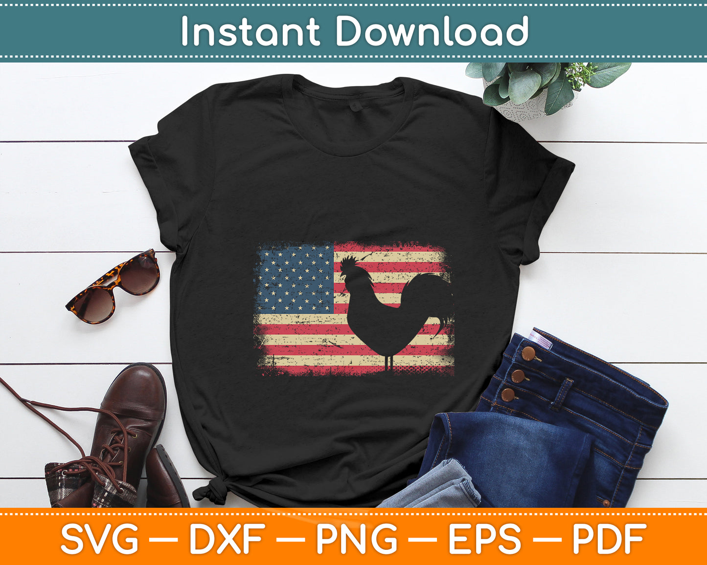 Vintage US Flag Cock Fight Svg Png Dxf Digital Cutting File