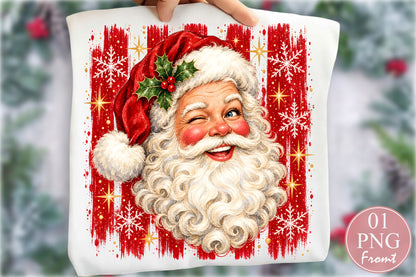 Vintage Winking Santa Claus PNG Christmas Retro Holiday Sublimation Design