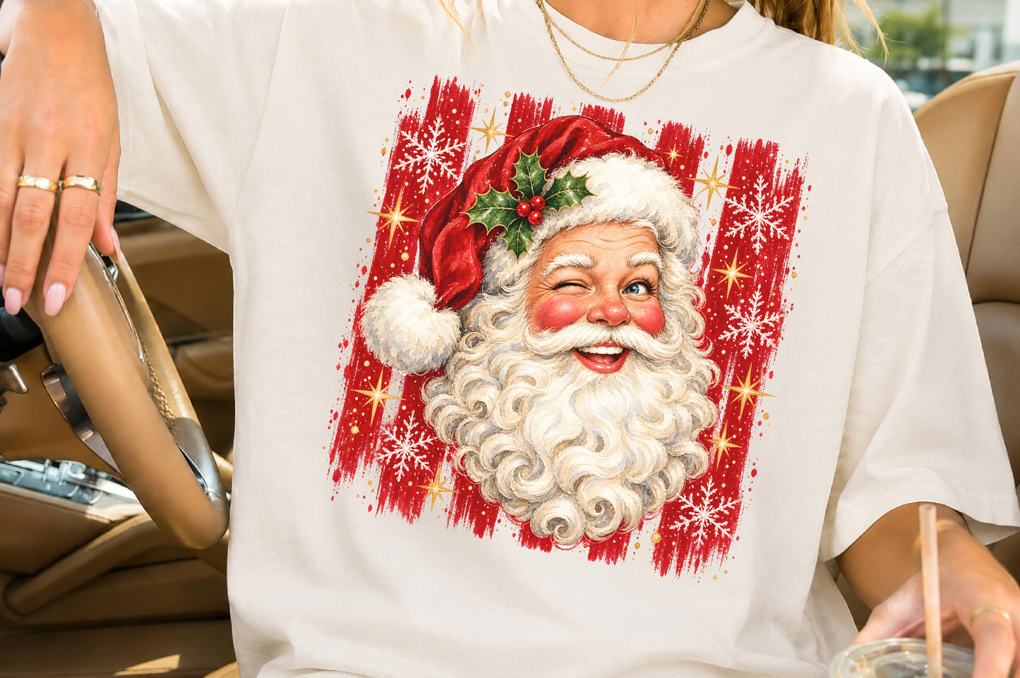 Vintage Winking Santa Claus PNG Christmas Retro Holiday Sublimation Design