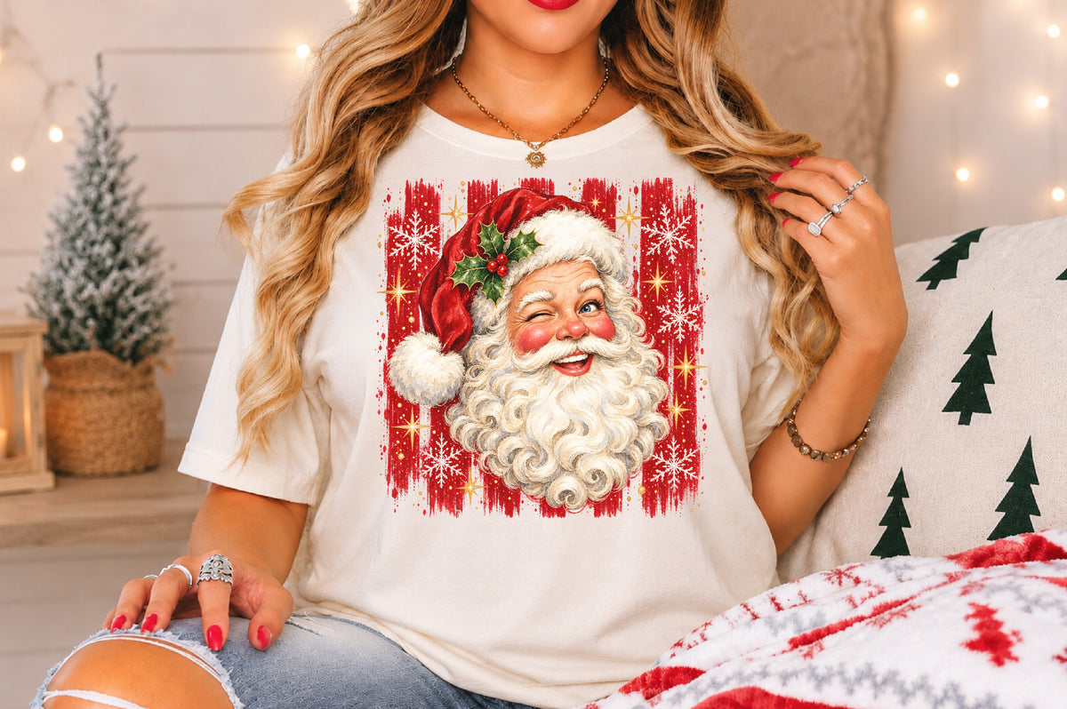 Vintage Winking Santa Claus PNG Christmas Retro Holiday Sublimation Design