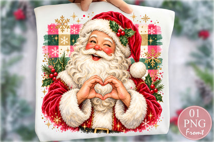 Vintage Santa Claus Heart Hands PNG Christmas Retro Holiday Sublimation Design