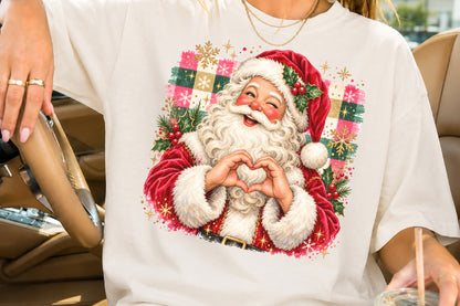Vintage Santa Claus Heart Hands PNG Christmas Retro Holiday Sublimation Design