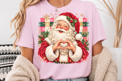 Vintage Santa Claus Heart Hands PNG Christmas Retro Holiday Sublimation Design