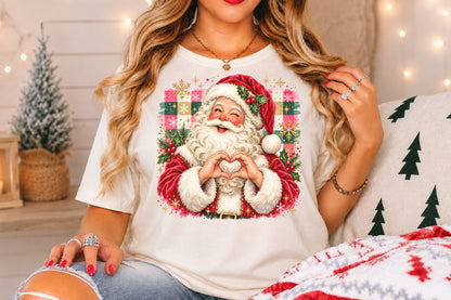 Vintage Santa Claus Heart Hands PNG Christmas Retro Holiday Sublimation Design