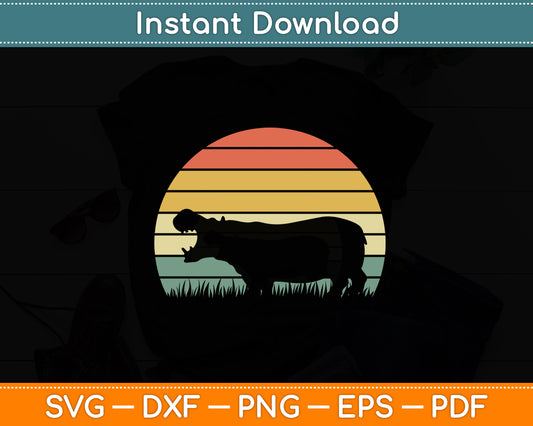Vintage Hippopotamus Retro Sunset Hippo Svg Png Dxf Digital Cutting File