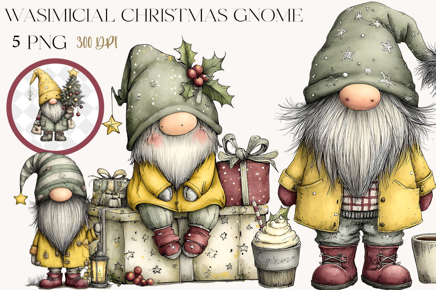 Whimsical Christmas Gnome Clipart PNG Bundle