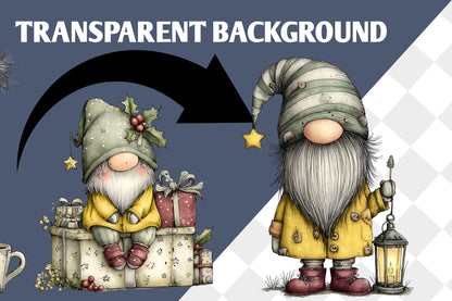 Whimsical Christmas Gnome Clipart PNG Bundle