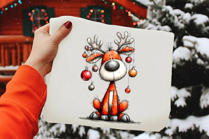 Whimsical Christmas Reindeer Clipart PNG Bundle