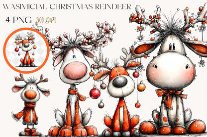 Whimsical Christmas Reindeer Clipart PNG Bundle