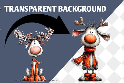 Whimsical Christmas Reindeer Clipart PNG Bundle