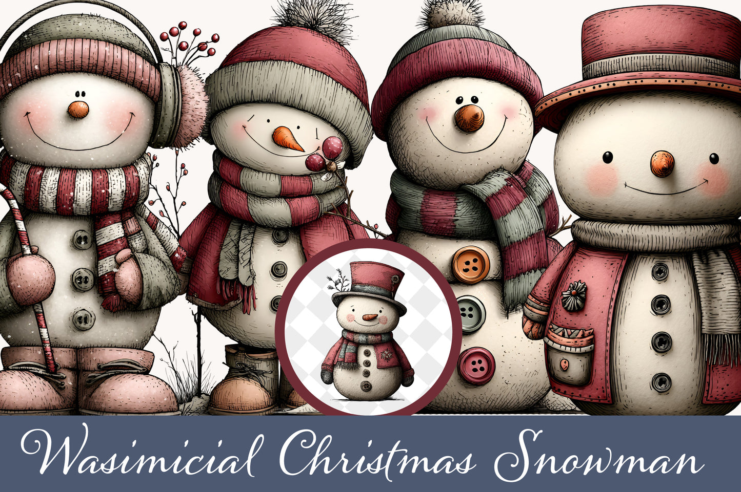 Whimsical Christmas Snowman Clipart PNG Bundle