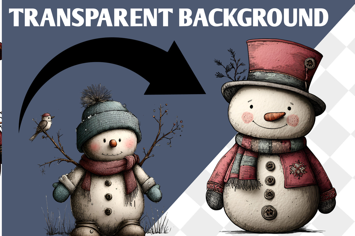 Whimsical Christmas Snowman Clipart PNG Bundle