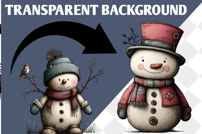 Whimsical Christmas Snowman Clipart PNG Bundle
