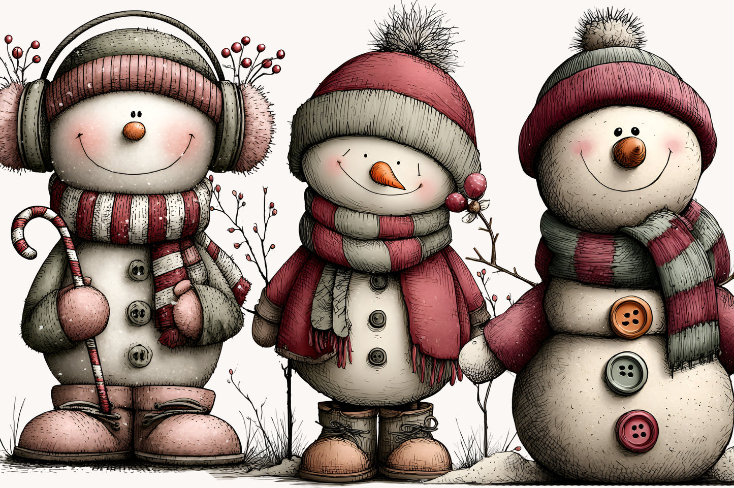Whimsical Christmas Snowman Clipart PNG Bundle