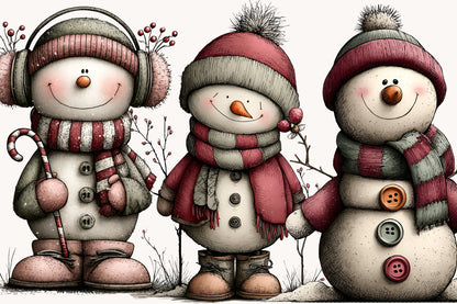 Whimsical Christmas Snowman Clipart PNG Bundle