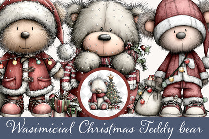 Whimsical Christmas Teddy Bear Clipart PNG Bundle